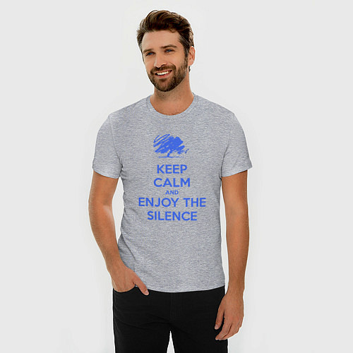 Мужская slim-футболка Keep calm and enjoy the silence / Меланж – фото 3