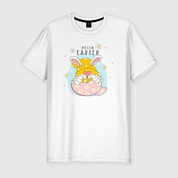 Футболка slim-fit Пасха гном заячьи ушки, цвет: белый