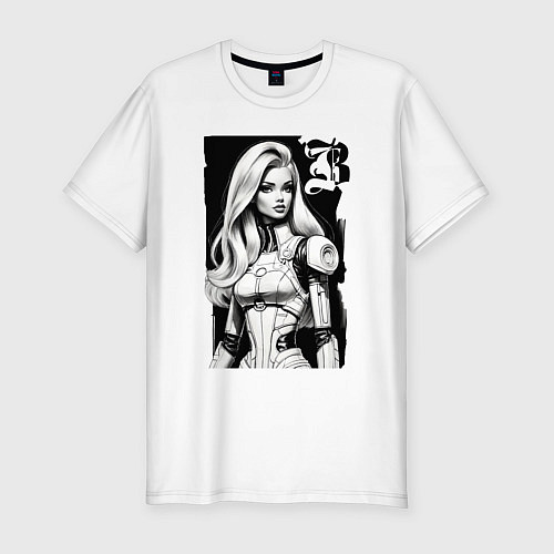 Мужская slim-футболка Barbie - sketch ai art / Белый – фото 1