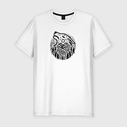 Футболка slim-fit Голова воющего волка с горным пейзажем, цвет: белый