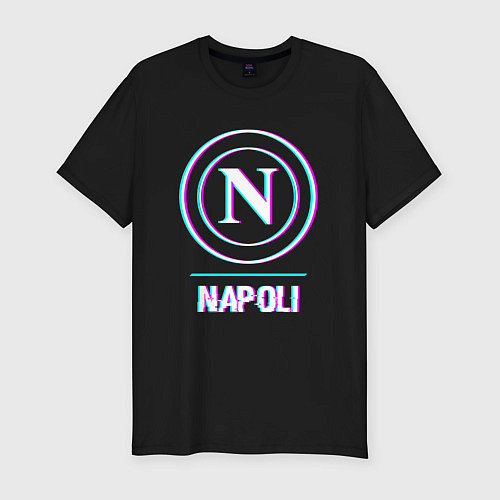 Мужская slim-футболка Napoli FC в стиле glitch / Черный – фото 1