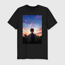 Футболка slim-fit Клинок рассекающий демонов Тандзиро Камадо рассвет, цвет: черный