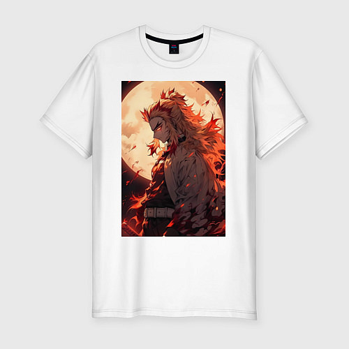Мужская slim-футболка Кёджуро Ренгоку столп пламени / Белый – фото 1