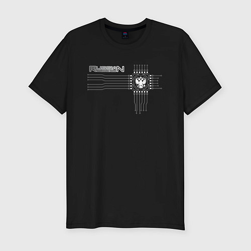 Мужская slim-футболка Микропроцессор на черном - russian hardware / Черный – фото 1