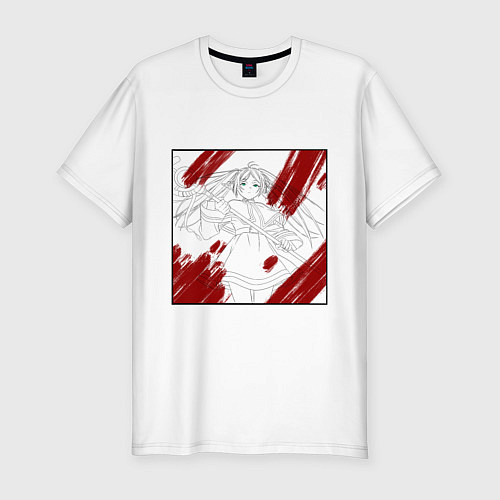 Мужская slim-футболка Фрирен с красными пятнами / Белый – фото 1