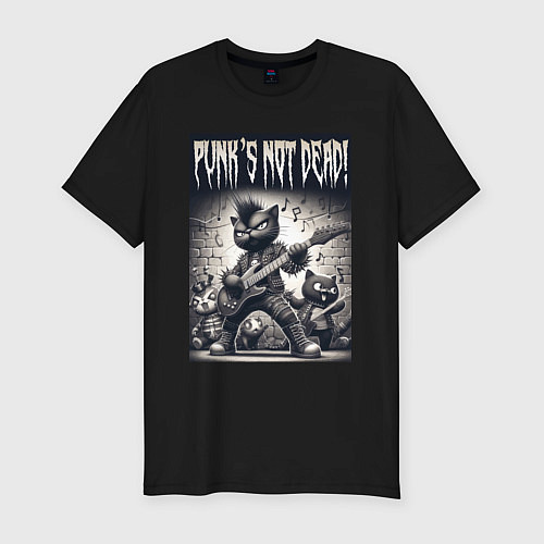 Мужская slim-футболка Black kitten - punks not dead / Черный – фото 1
