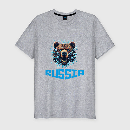 Мужская slim-футболка Russian bear head / Меланж – фото 1