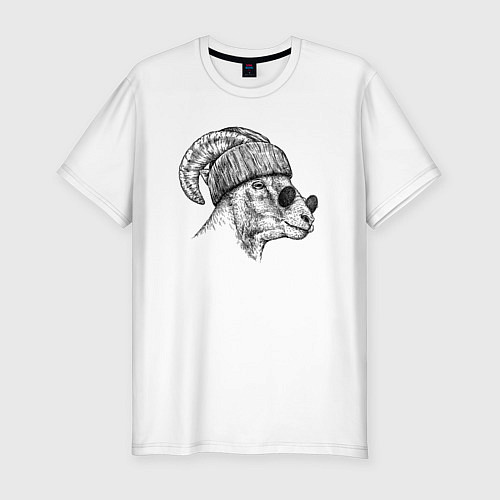 Мужская slim-футболка Барашек в шапке и очках / Белый – фото 1
