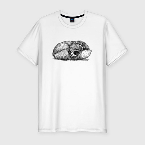 Мужская slim-футболка Стильная лиса на отдыхе / Белый – фото 1