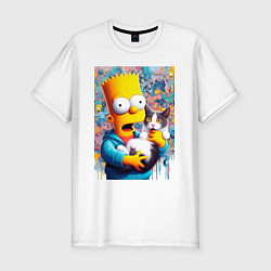 Мужская slim-футболка Bart Simpson with a kitten - ai art