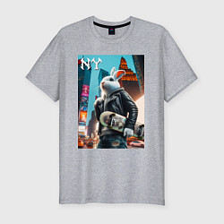 Футболка slim-fit Cool hare with a skateboard - ai art, цвет: меланж