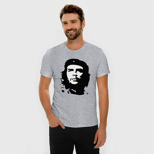 Мужская slim-футболка Черно-белый силуэт Че Гевара / Меланж – фото 3