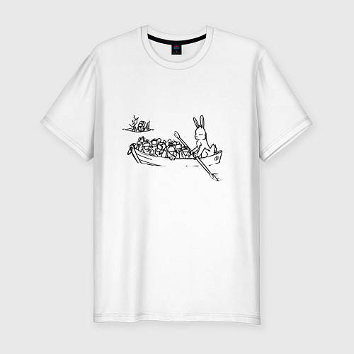 Мужская slim-футболка Дед Мазии и заяц на лодке / Белый – фото 1