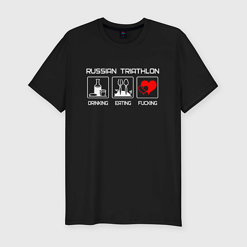 Мужская slim-футболка Русский триатлон - сердца / Черный – фото 1