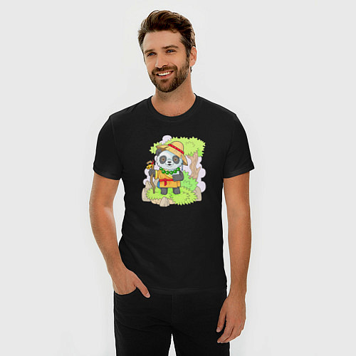 Мужская slim-футболка Панда монах / Черный – фото 3