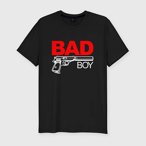 Мужская slim-футболка Bad boy - with gun / Черный – фото 1