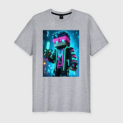 Футболка slim-fit Minecraft - neon character ai art, цвет: меланж