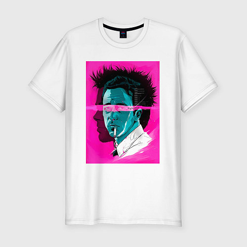 Мужская slim-футболка Fight club pink poster / Белый – фото 1