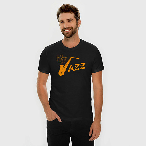 Мужская slim-футболка Jazz sax / Черный – фото 3