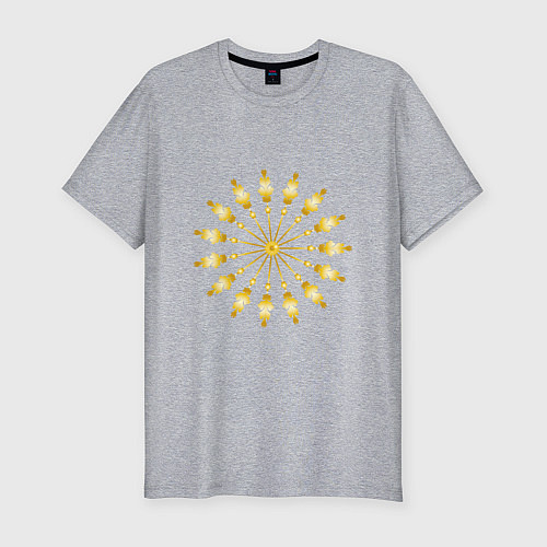 Мужская slim-футболка Мандала из золотых стрел / Меланж – фото 1