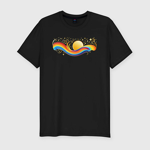Мужская slim-футболка Радуга с солнцем и звездами / Черный – фото 1
