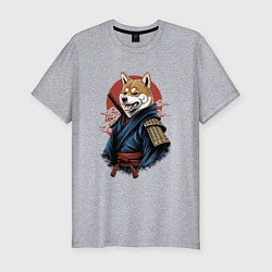 Мужская slim-футболка Собака Сиба-ину самурай