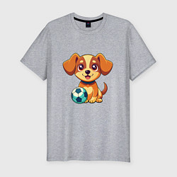 Мужская slim-футболка Собака с мячом