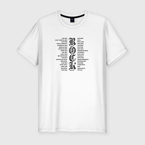 Мужская slim-футболка Rock genres in black white / Белый – фото 1