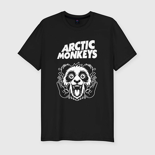 Мужская slim-футболка Arctic Monkeys rock panda / Черный – фото 1