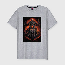 Мужская slim-футболка Скелет из ада едет на старом мотоцикле