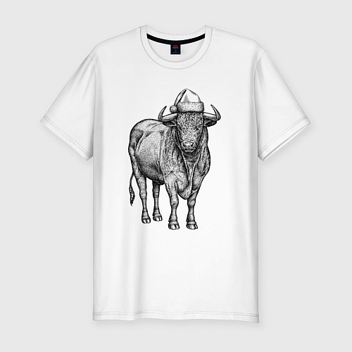 Мужская slim-футболка Новогодний бык / Белый – фото 1