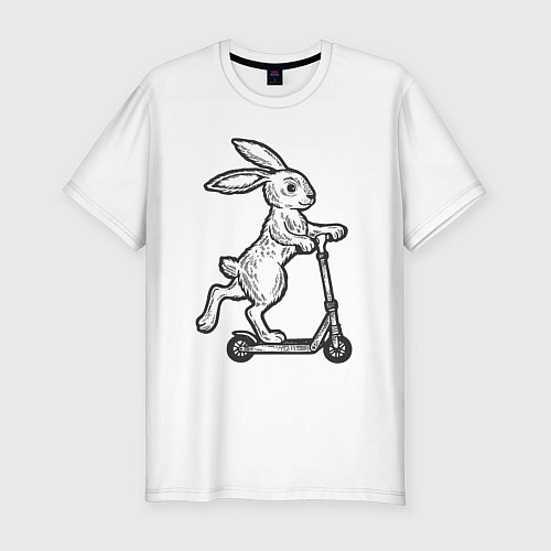 Мужская slim-футболка Зайчик с самокатом / Белый – фото 1