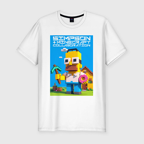 Мужская slim-футболка Homer Simpson and Minecraft - collaboration ai art / Белый – фото 1