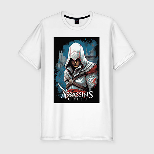 Мужская slim-футболка Assassins creed белый кинжал / Белый – фото 1