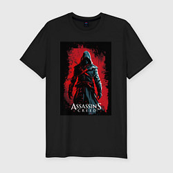 Футболка slim-fit Assassins creed на фоне красной стены, цвет: черный