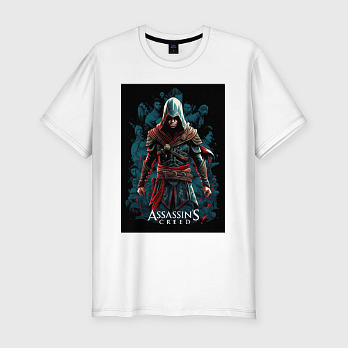 Мужская slim-футболка Assassins creed старый стиль / Белый – фото 1
