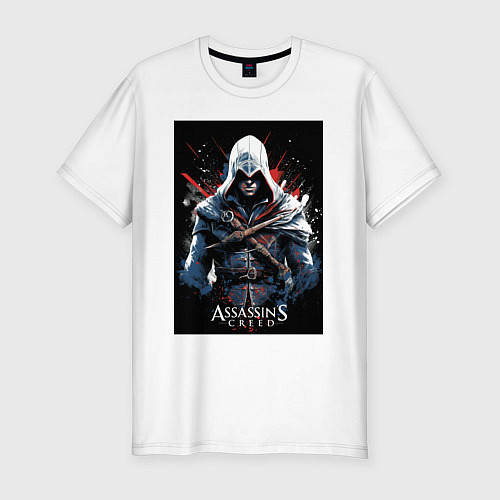Мужская slim-футболка Assassins creed огненный фон / Белый – фото 1