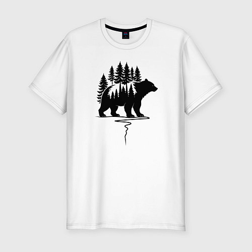 Мужская slim-футболка Медведь силуэт и деревья / Белый – фото 1