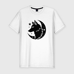 Мужская slim-футболка Волк силуэт и луна