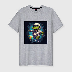 Мужская slim-футболка Крокодил в космосе