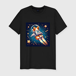 Футболка slim-fit Реактивный корги в космосе, цвет: черный