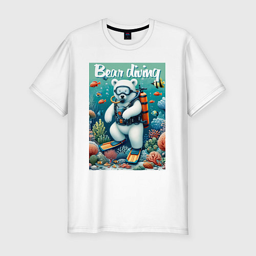 Мужская slim-футболка Polar bear diving - ai art / Белый – фото 1