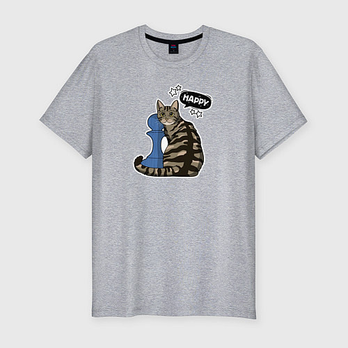 Мужская slim-футболка Кошка Юся и шахматная пешка / Меланж – фото 1