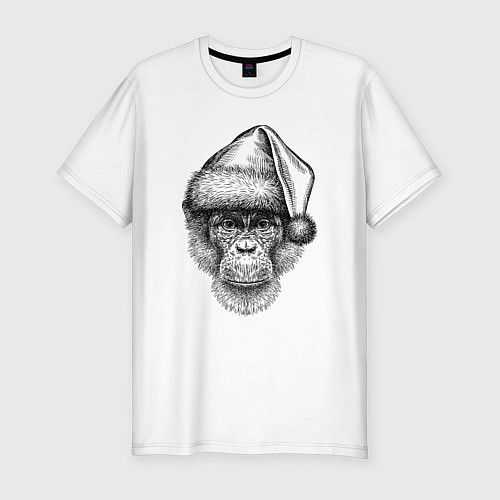 Мужская slim-футболка Новогодний шимпанзе / Белый – фото 1