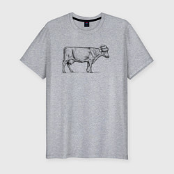 Мужская slim-футболка Новогодняя корова сбоку
