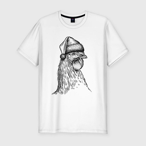 Мужская slim-футболка Новогодний петушок / Белый – фото 1