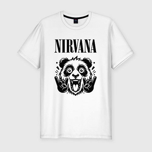 Мужская slim-футболка Nirvana - rock panda / Белый – фото 1