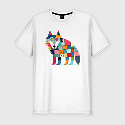 Футболка slim-fit Funny wolf - patchwork ai art, цвет: белый