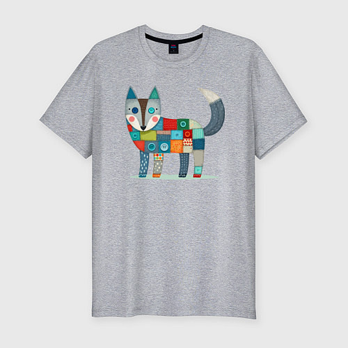 Мужская slim-футболка Funny fox - patchwork ai art / Меланж – фото 1