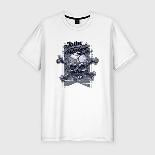 Мужская slim-футболка Череп веселый роджер / Белый – фото 1